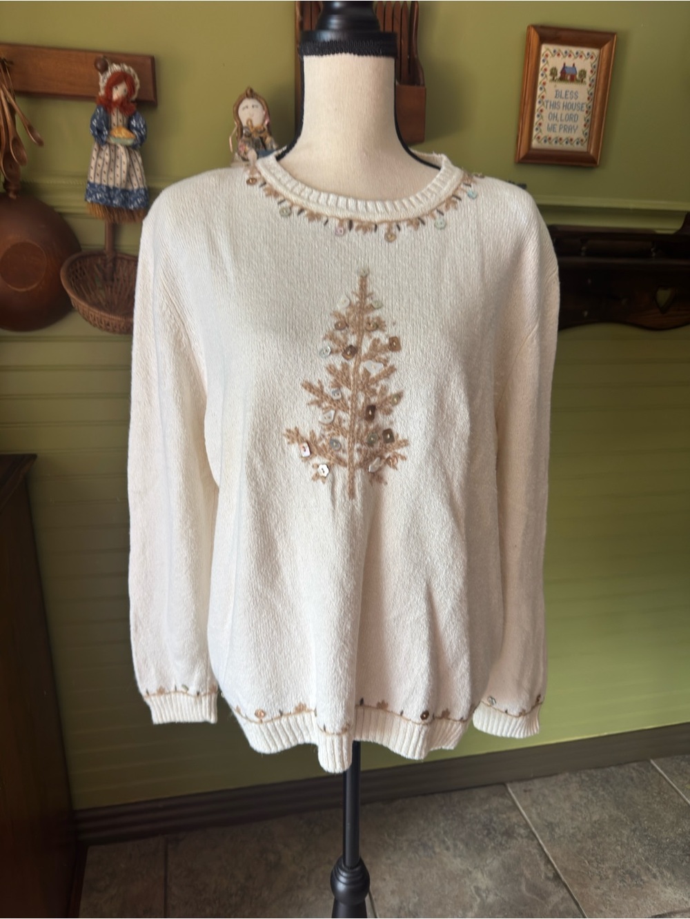 Women’s Cream Embellished Holiday Sweater